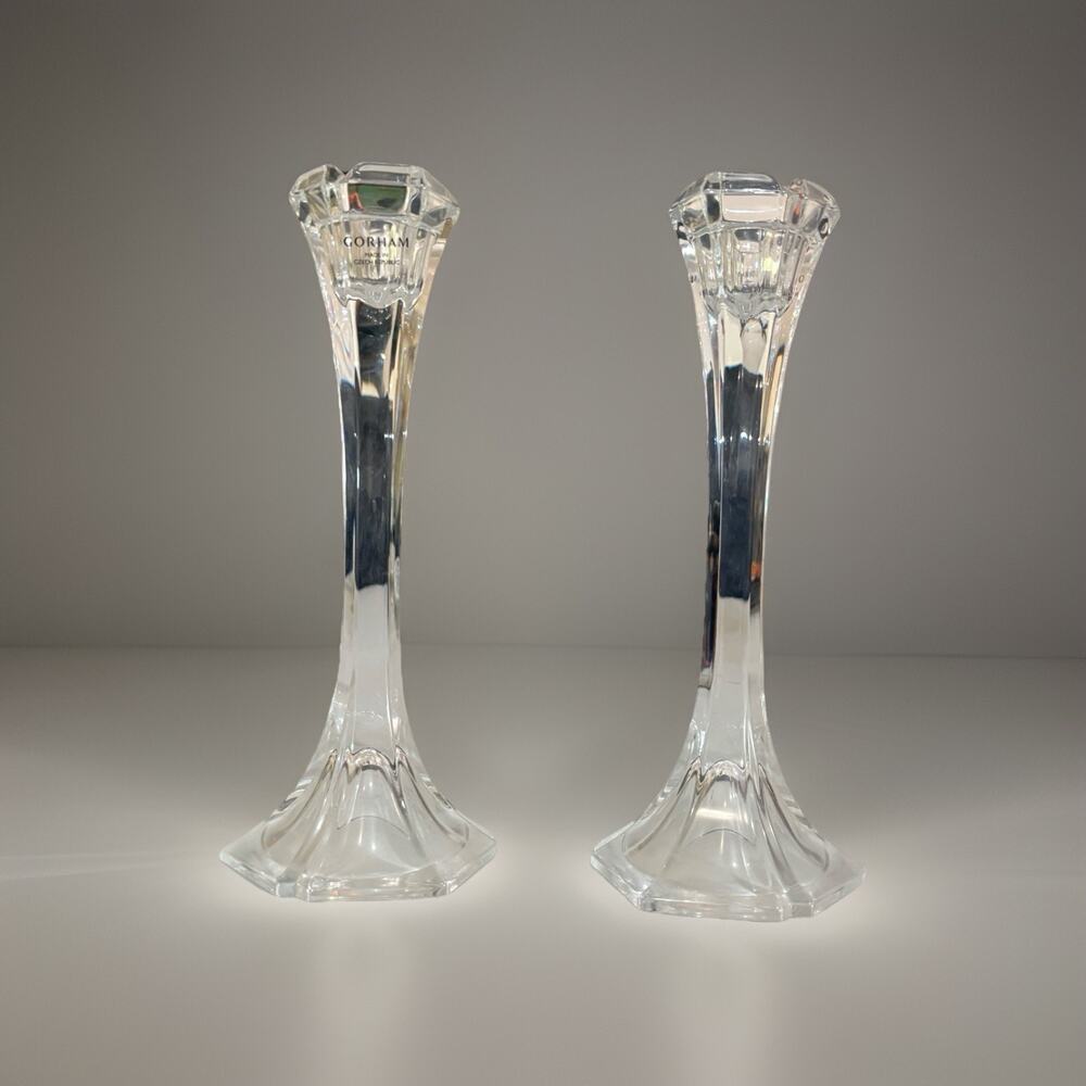 Gorham Candlesticks 8” Lead Crystal Baroque Candlestick Pair Czech Republic